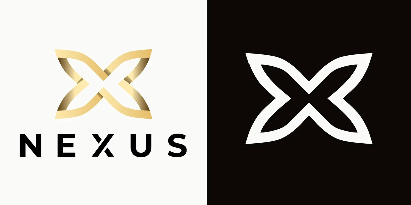 Nexus Resourcing Group logo in gold on white and the icon in white on black